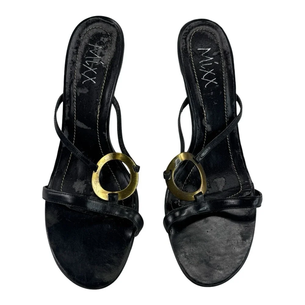 Mixx Black & Gold Heeled Strap Sandals Womens Size 9 - Picture 2 of 9